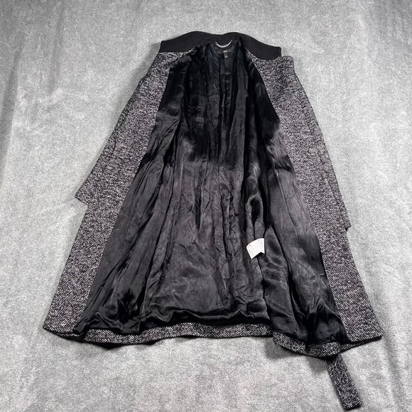 BOSS by Hugo Boss Clellria Tweed Belted Coat Black White Wool Blend Women's 12 - Picture 4 of 9